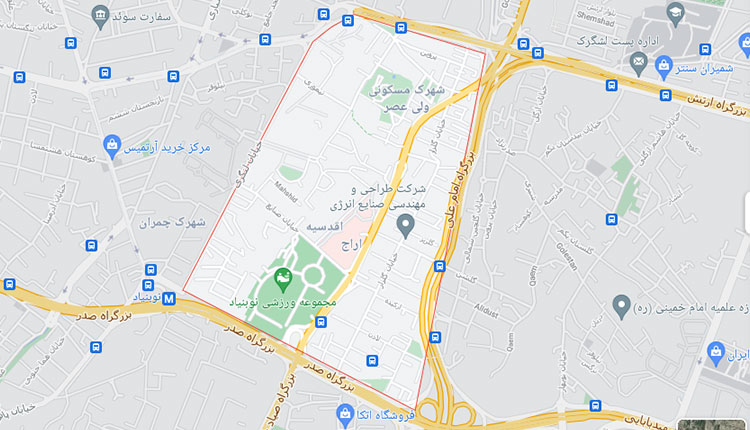 نقشه اقدسیه تهران