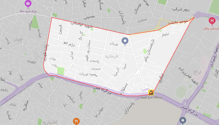 نقشه فرمانیه تهران